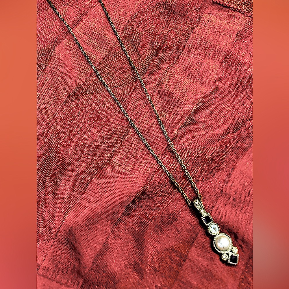 Garnet and Cultured Pearl Pendant Necklace